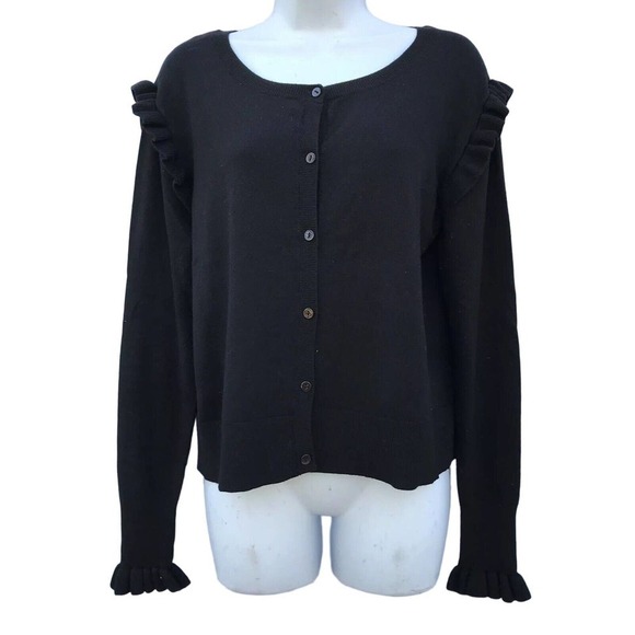 Zara Sweaters - Zara Black Button Cardigan Sweater Ruffle Sleeve Women Large